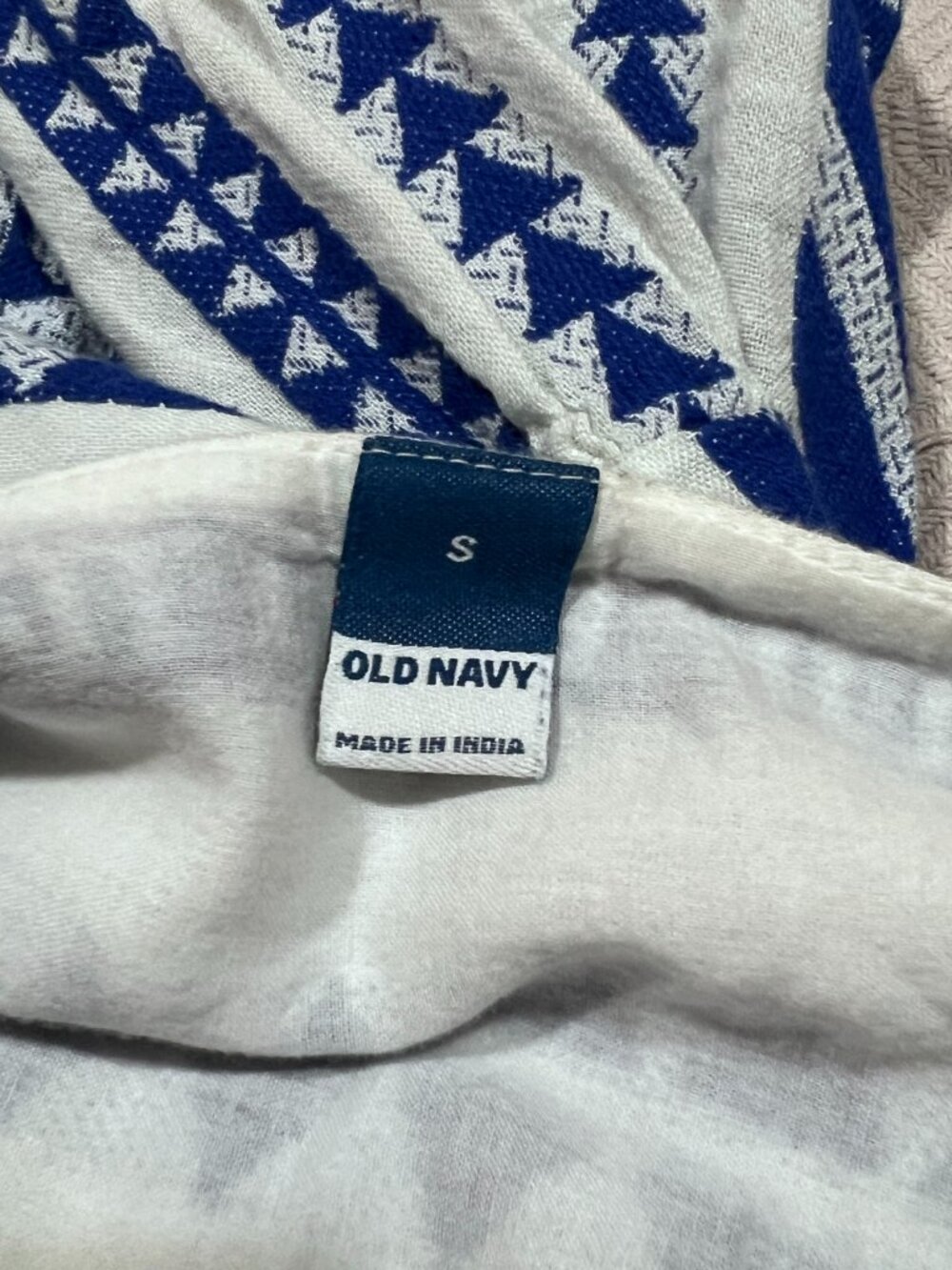 Old Navy Jacquard Mini Swing Dress Short Sleeve Women's Geometric Blue White S - Picture 5 of 5